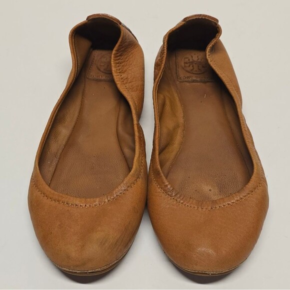 Tory Burch Eddie Tan Leather Ballet Flats 9 - Picture 1 of 9